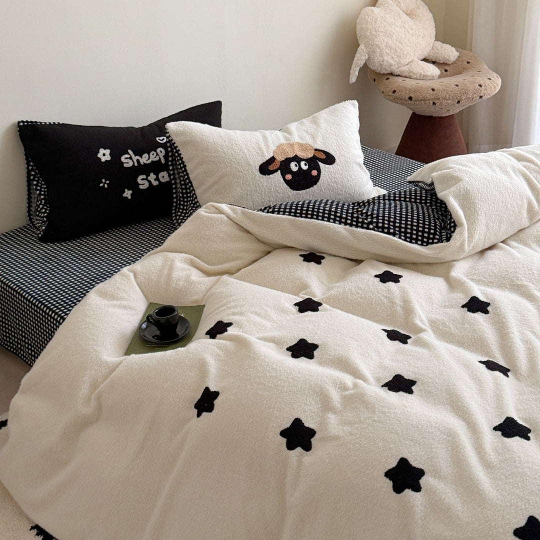 Milchfleece-Bettwäsche-Set, Cartoon-Design, Winter