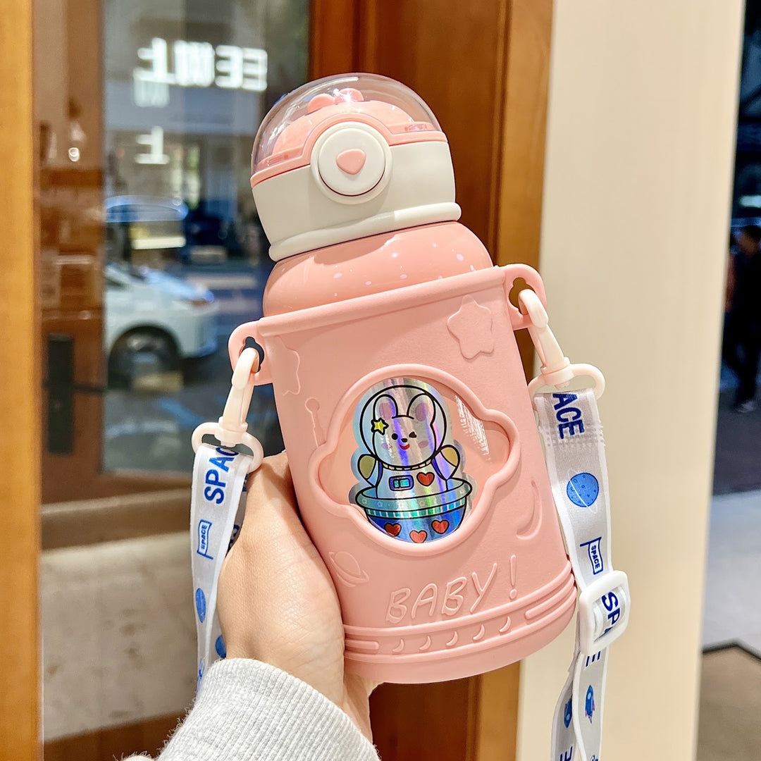 Kinderthermosflasche mit Saugnapf und Trinkhalm
