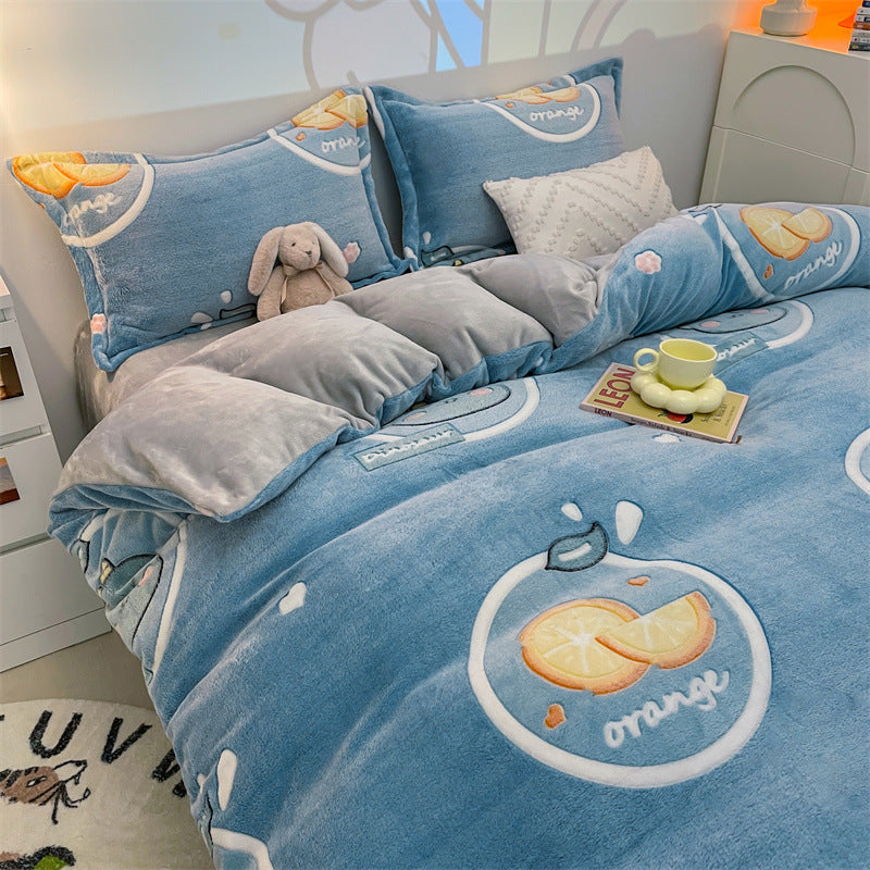 Bettdeckenbezug mit Fleece-Fütterung, Cartoon-Design