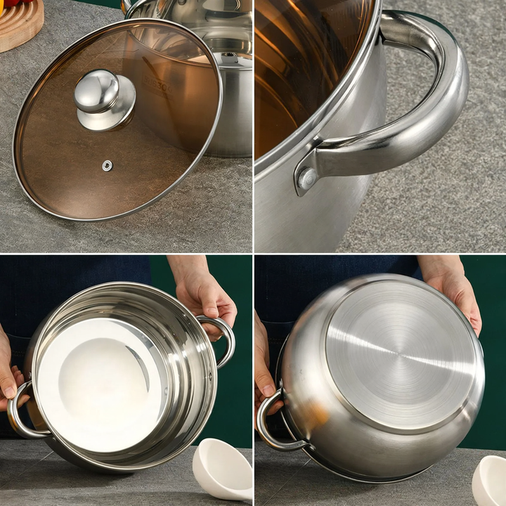 Edelstahl-Suppentopf 24 cm mit Glasdeckel