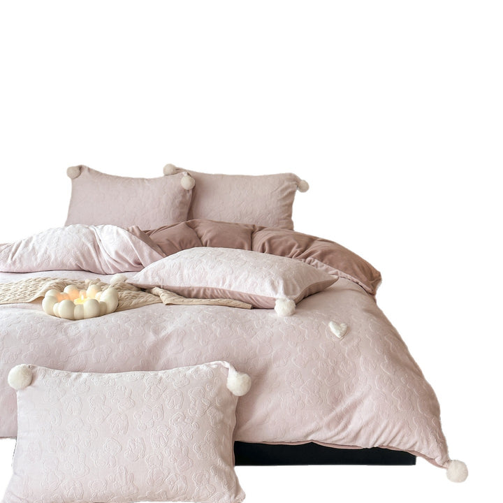 Milchfaser-Fleece Bettwäsche-Set, verdickt, mit Prägung