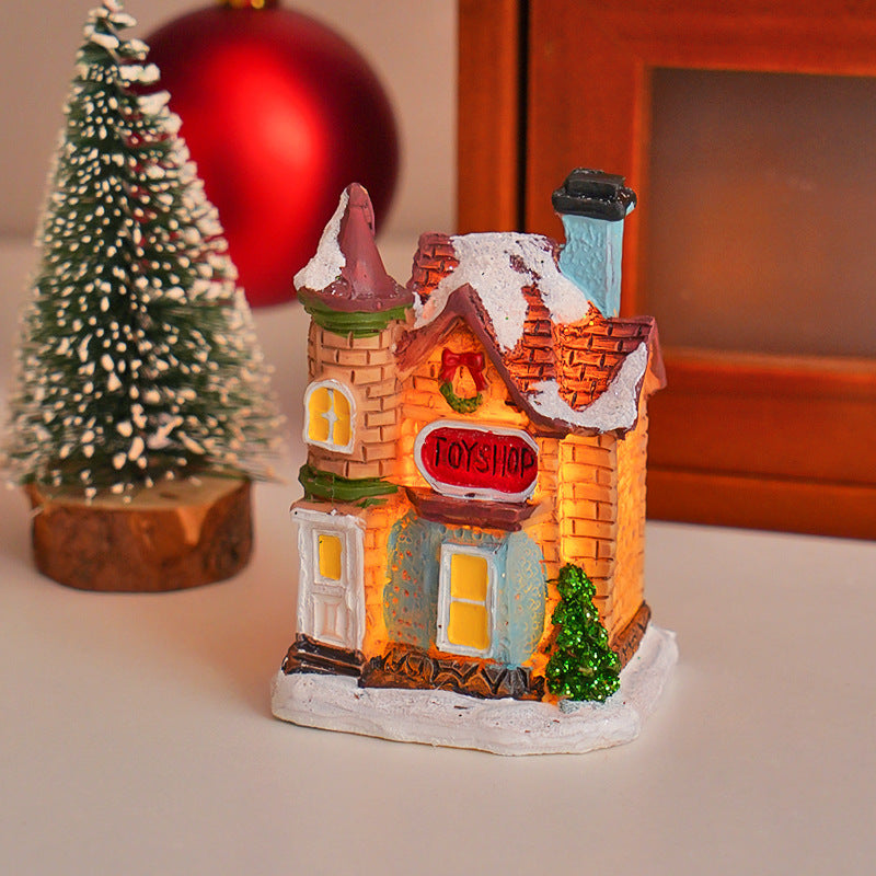 Beleuchtetes Weihnachts-Häuschen aus Kunstharz