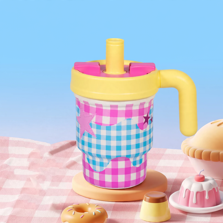 Kinderthermosflasche mit Saugnapf und Trinkhalm