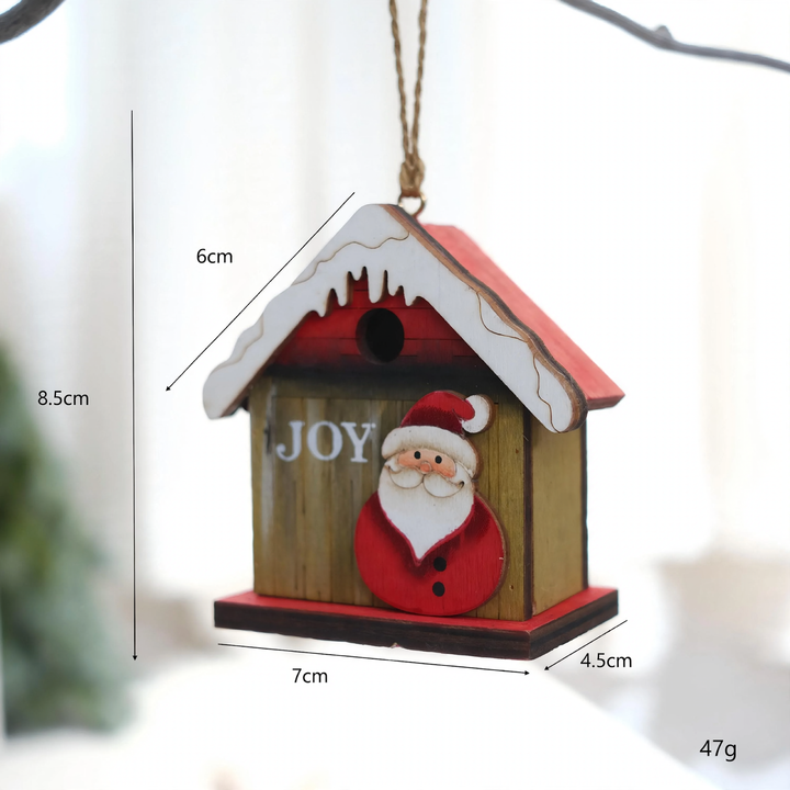 Dekorative Retro-Holzhütte mit Weihnachtsmotiv