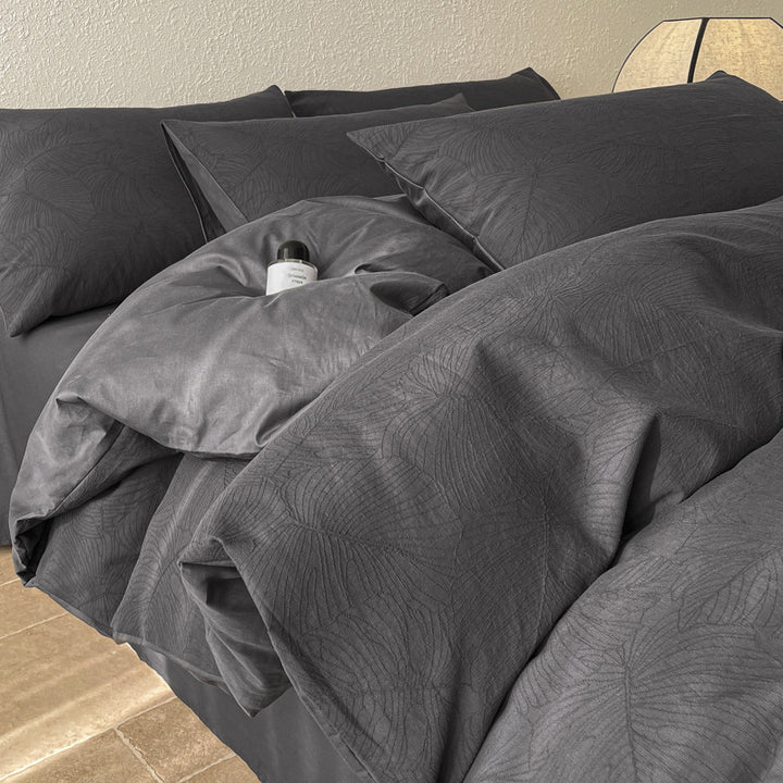 Baumwoll-Bettwäsche-Set, 4-teilig, 180 cm Bett, Naturholzstil