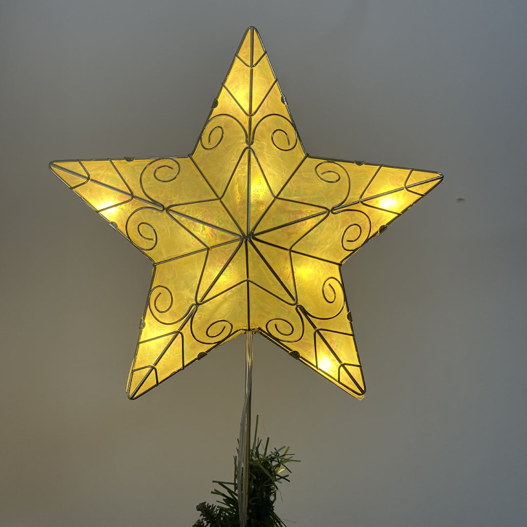 Goldene 3D-Weihnachtsbaumspitze, Stern-Design, Metall