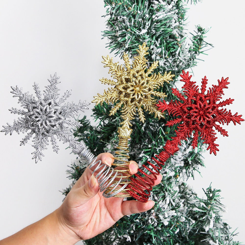 Weihnachtsbaumspitze Stern mit Glitzer-Schneeflocken-Design