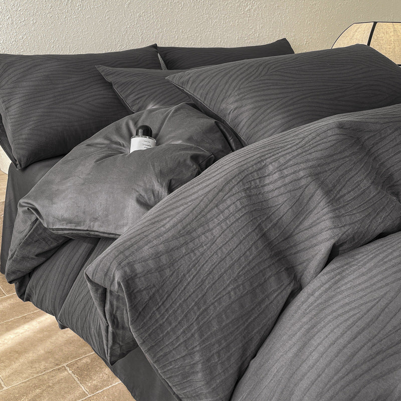 Baumwoll-Bettwäsche-Set, 4-teilig, 180 cm Bett, Naturholzstil