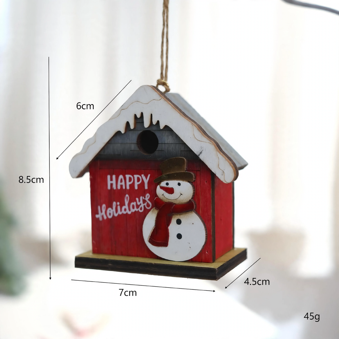 Dekorative Retro-Holzhütte mit Weihnachtsmotiv