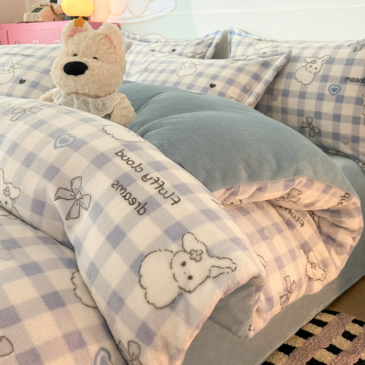 Cartoon-Milchfleece-Bettwäsche, warm und flauschig