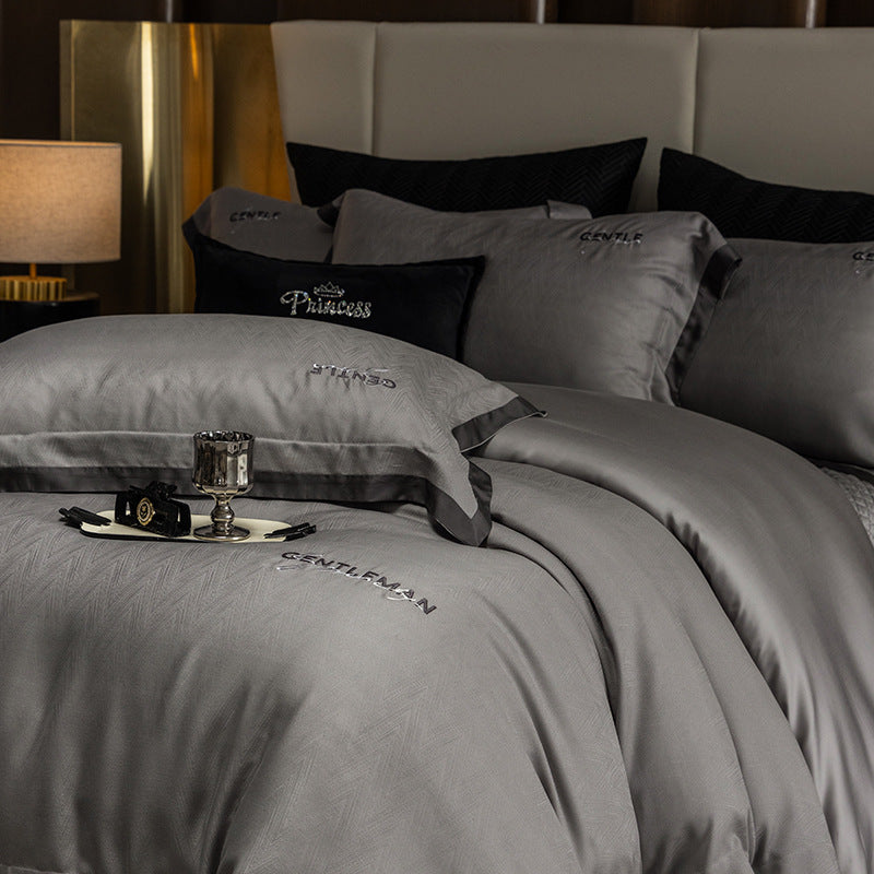 Lyocell-Bettwäsche-Set, 4-teilig, Bettüberwurf, elegant