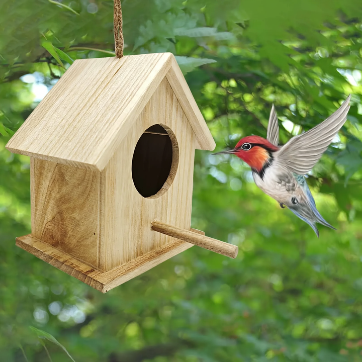 Hängendes Vogelhaus aus Massivholz für den Garten