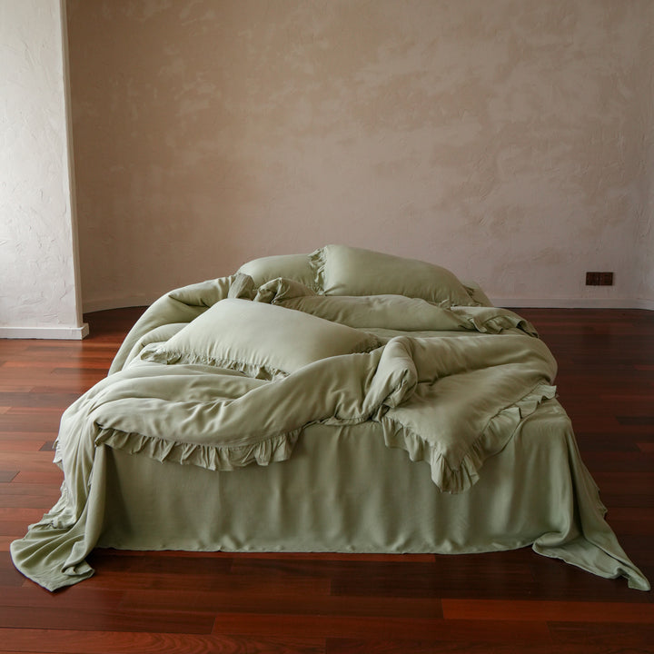 Tencel-Bettwäsche-Set, 4-teilig, mit Rüschen
