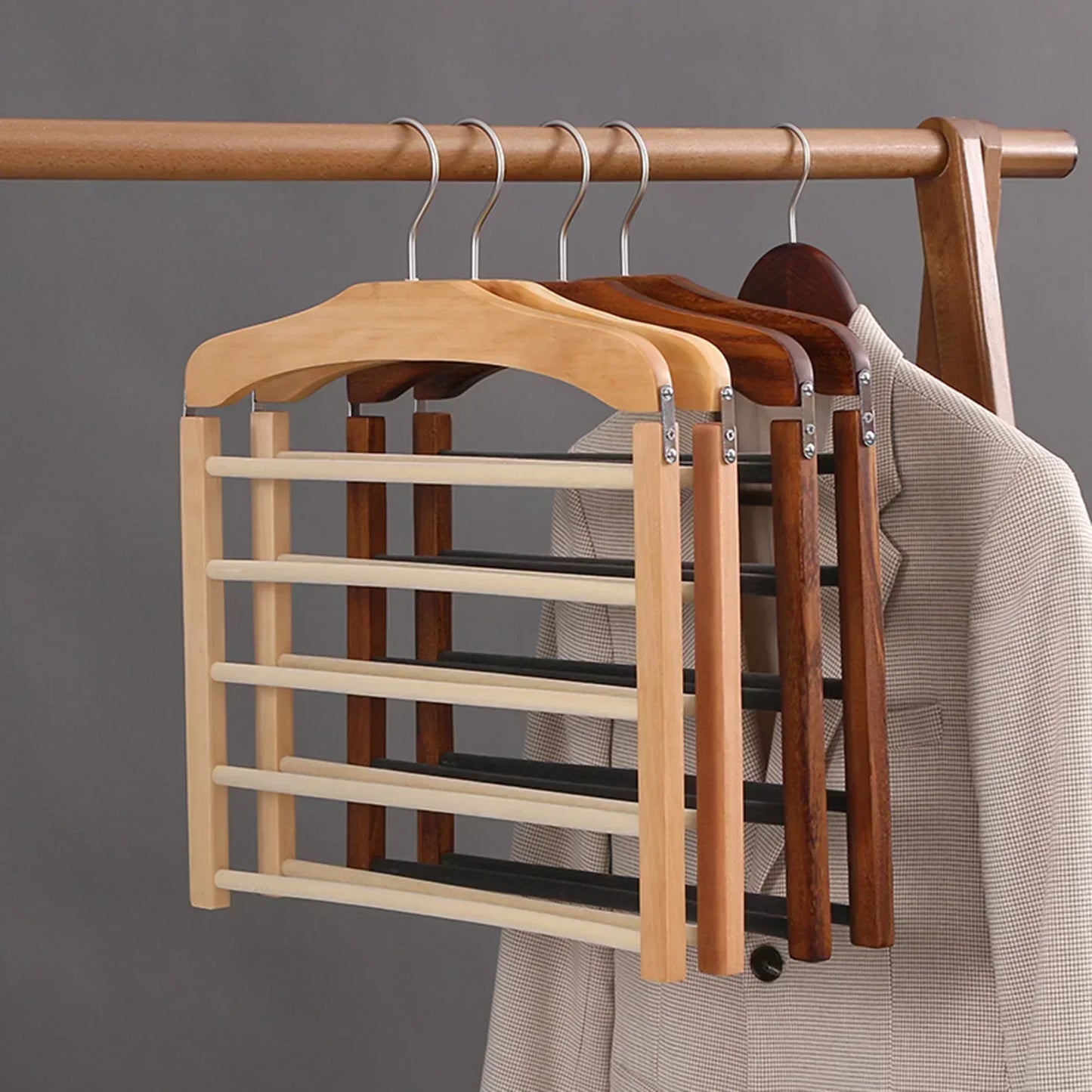 Holz-Hosenbügel mit mehreren Lagen für die Kleidung-Organisation | Karnz