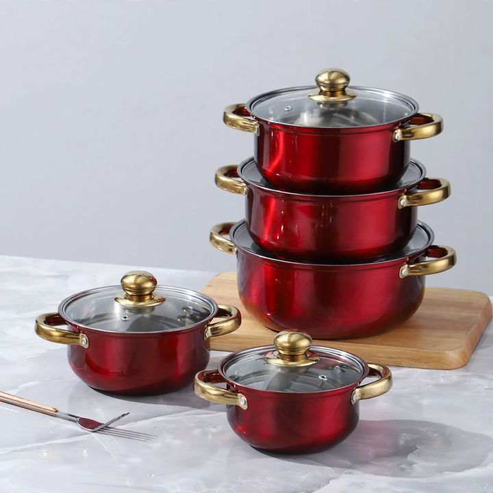 Edelstahl-Topfset, 10-teilig, mit Glasdeckeln