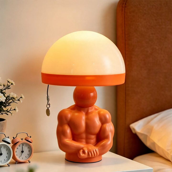 Pilz-Tischlampe mit Muskel-Figur