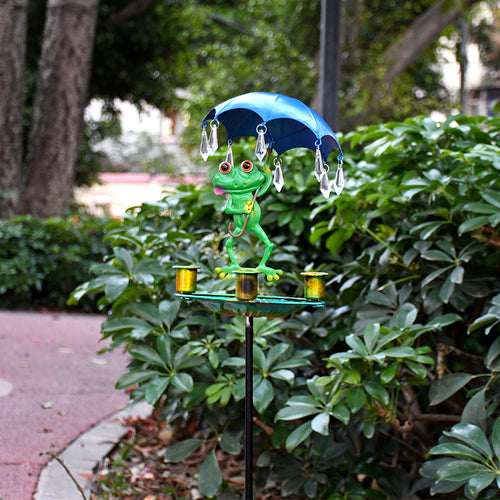 Vogeltränke aus Edelstahl mit Frosch-Motiv