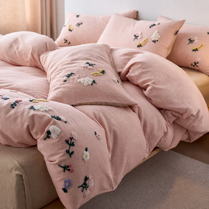 Tencel-Baumwoll-Bettwäsche mit Blumenstickerei