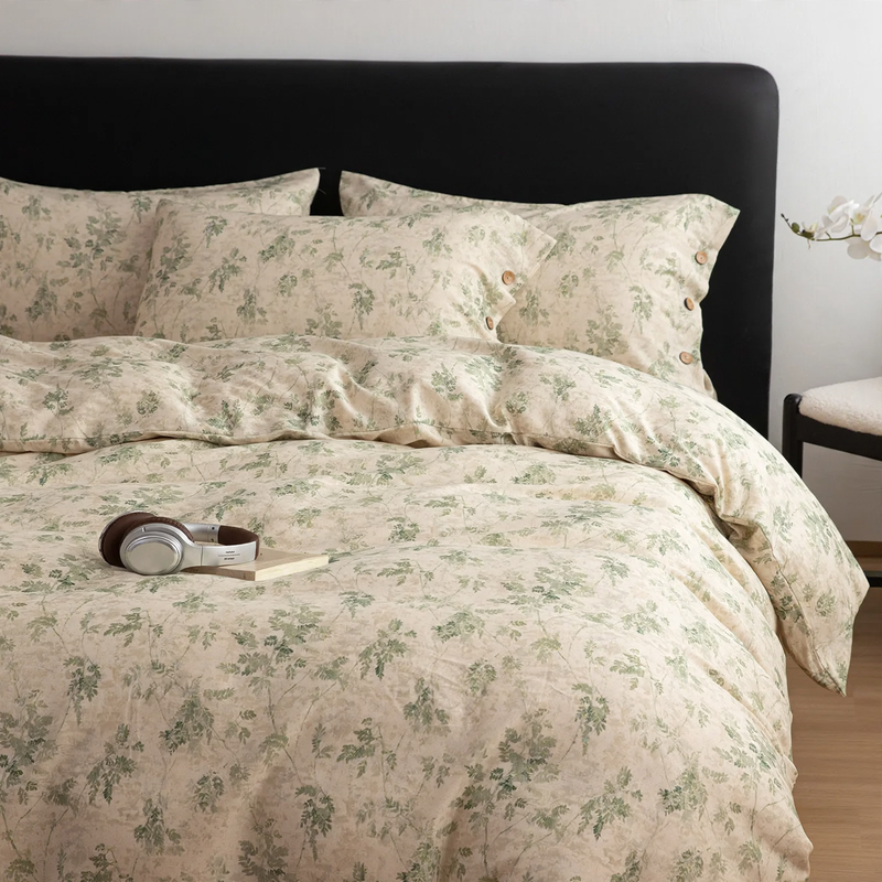 Baumwoll-Leinen-Bettwäsche, 3-4-teilig, Landhausstil