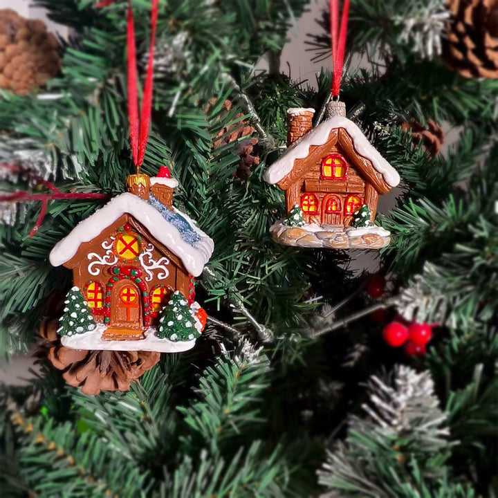 Weihnachtshaus-Anhänger mit Beleuchtung aus Kunstharz