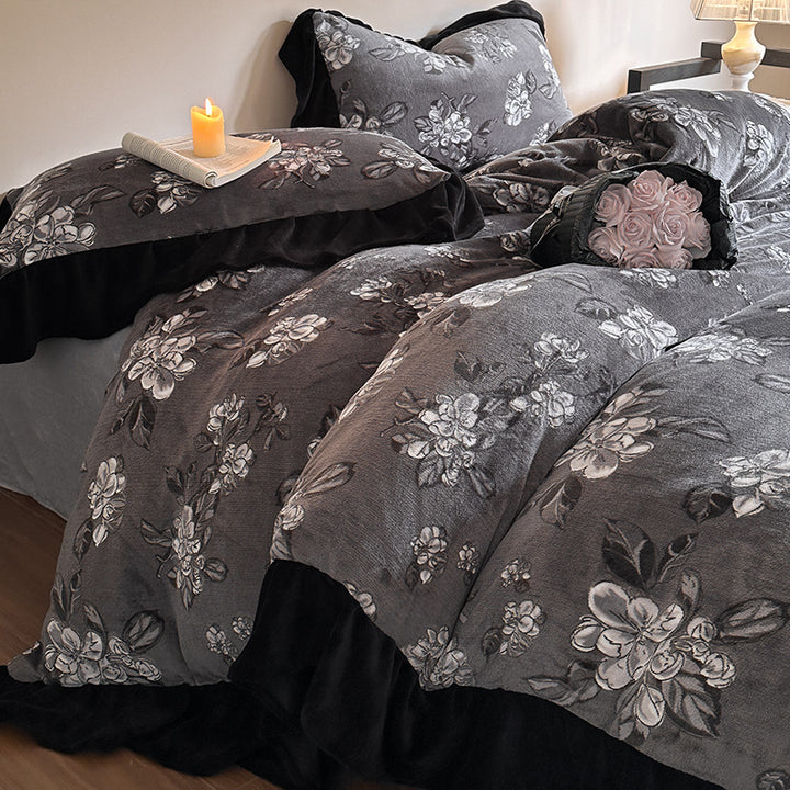 Milchfaser-Fleece Bettwäsche-Set, französischer Stil, mit Spitze