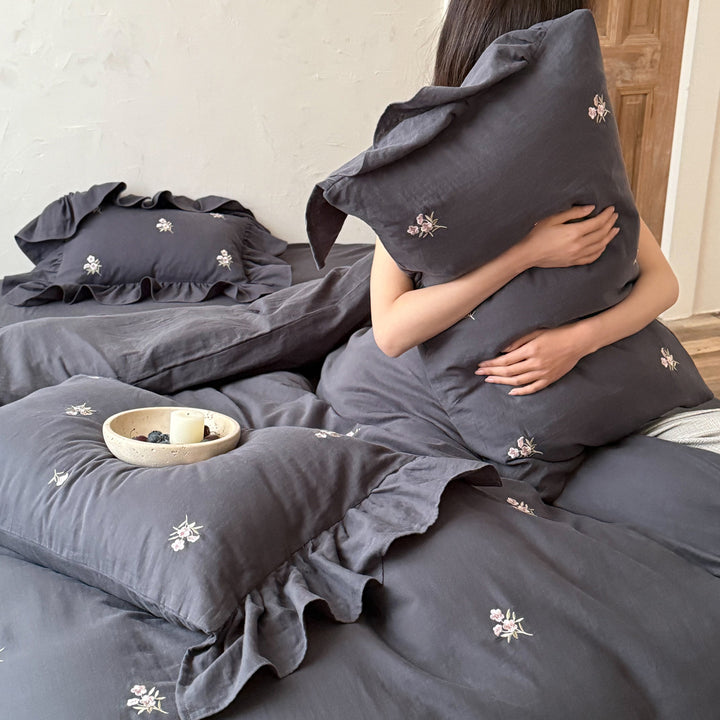 Baumwoll-Bettwäsche-Set, 4-teilig, Crinkle-Struktur