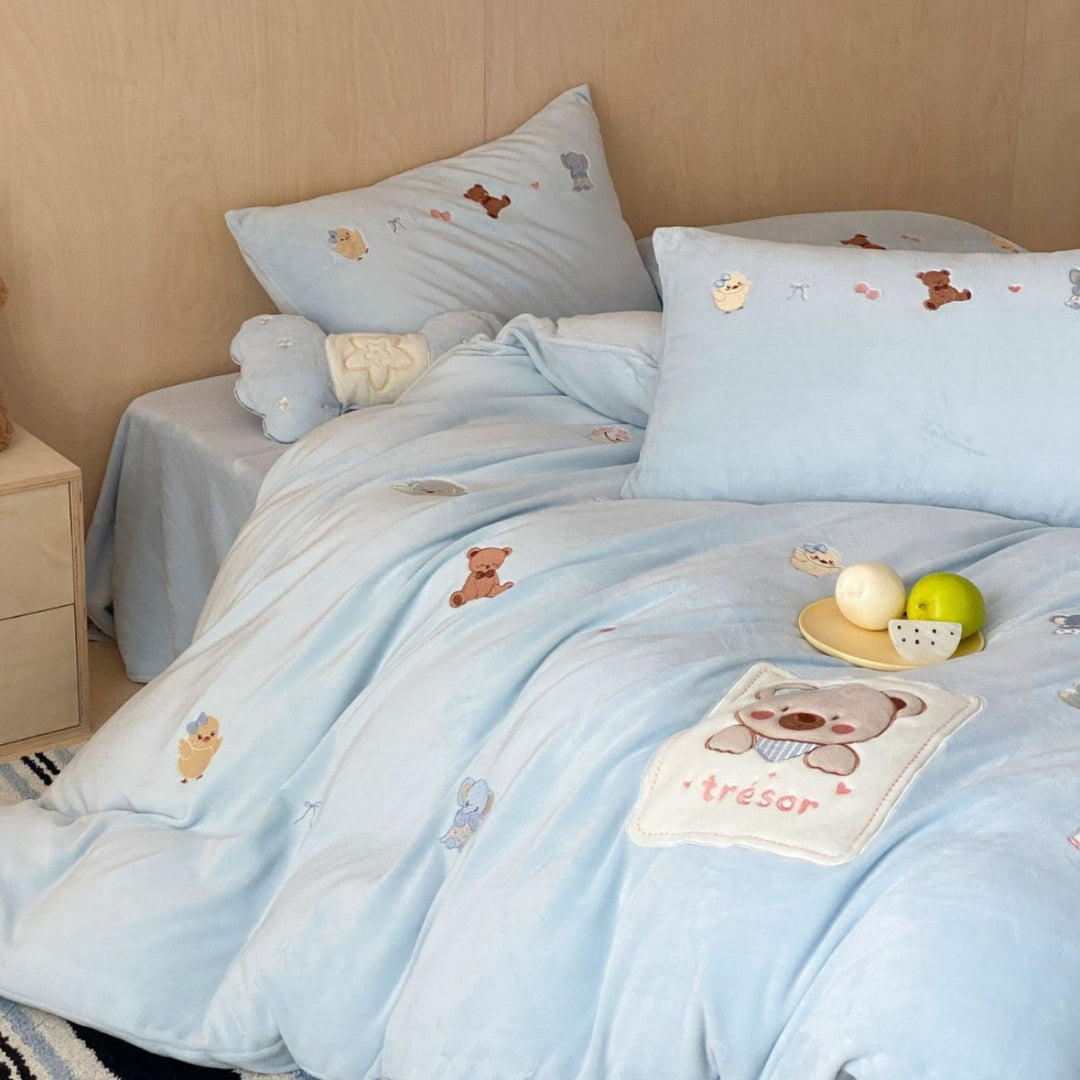 Milchfaser-Fleece Bettwäsche-Set, Cartoon-Design, antistatisch