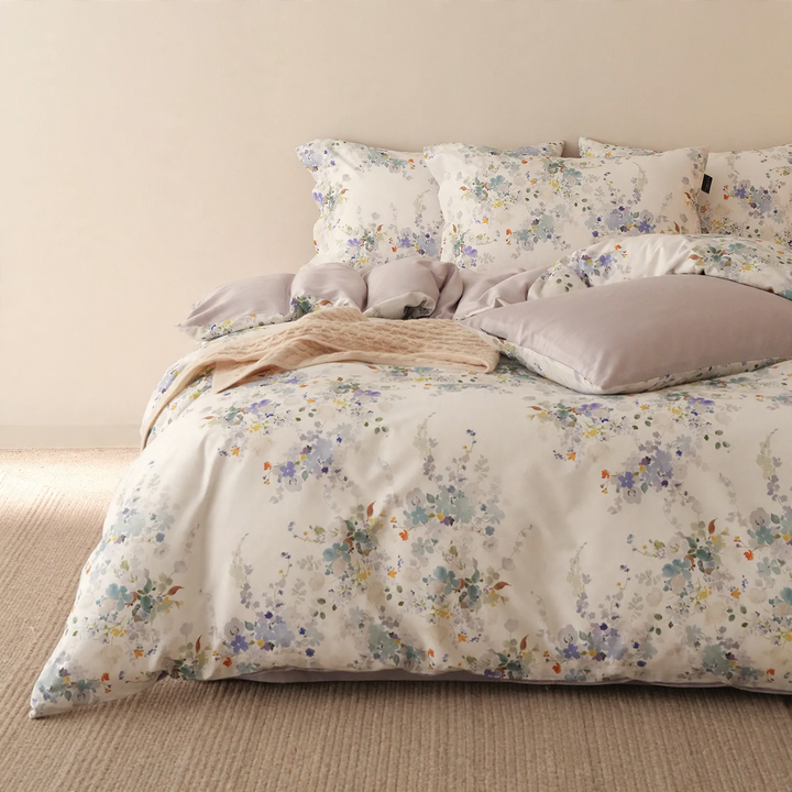 Flausch-Bettwäsche-Set, 4-teilig, Herbst/Winter, Blumenmuster
