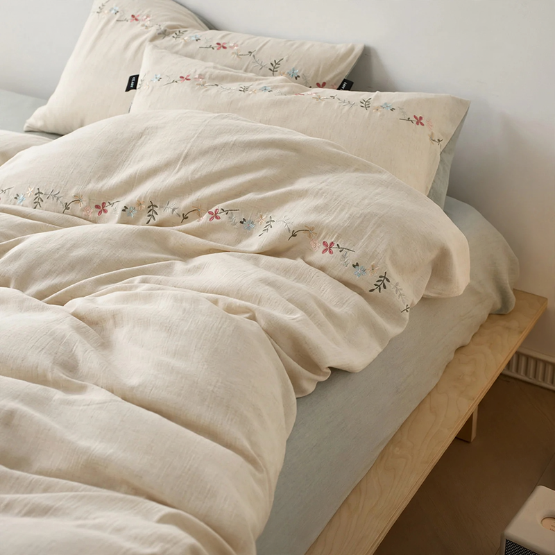 Bettwäsche-Set, 4-teilig, Tencel-Baumwolle, Stickerei