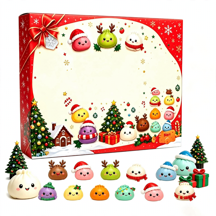 Weihnachts-Adventskalender mit 24 Quetsch-Figuren