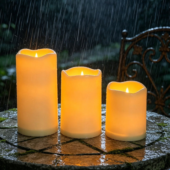 LED-Echtwachs-Kerzen-Set, 3-teilig, mit Fernbedienung