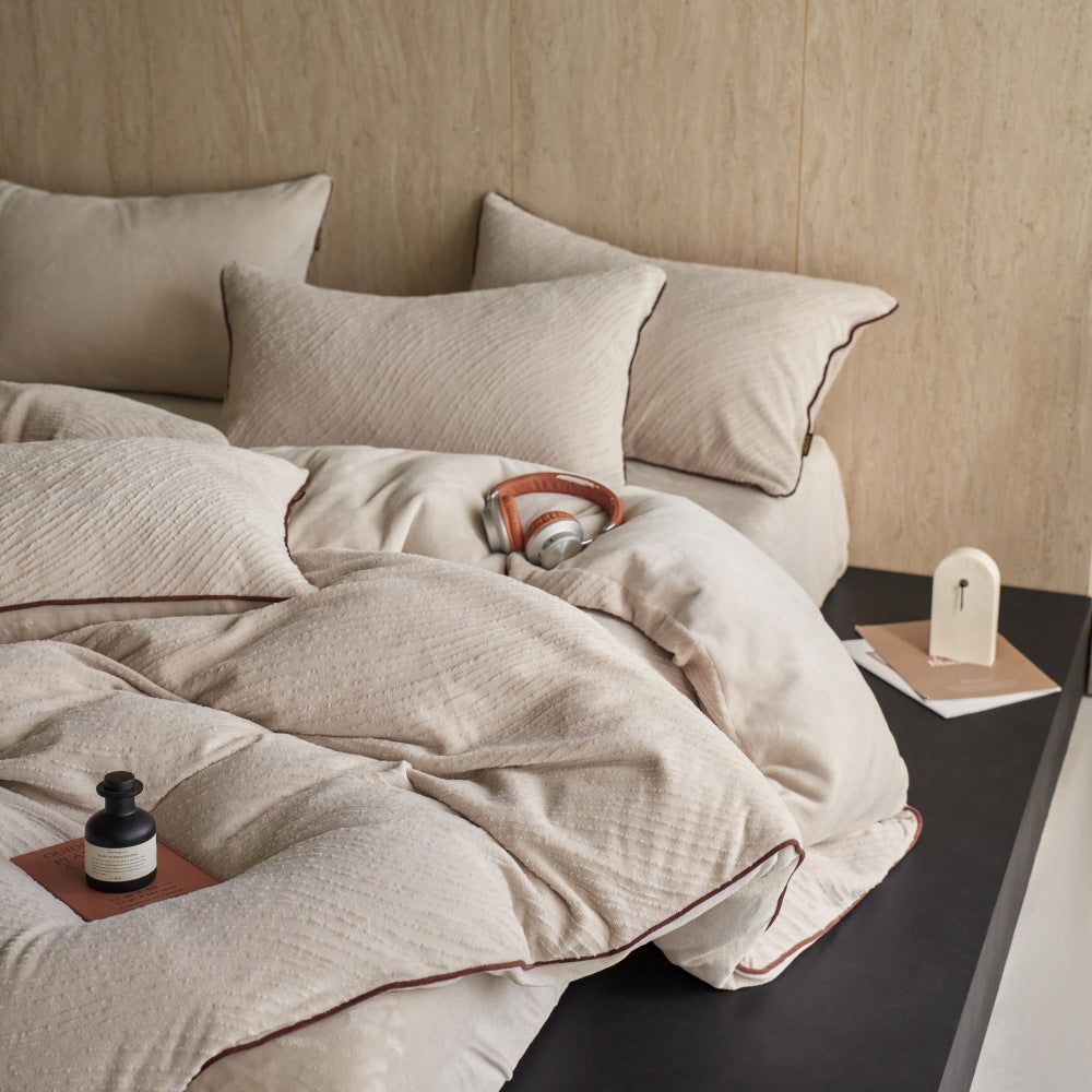 Hochwertiges Bettwäsche-Set aus Milchfaser-Fleece, neutrales Design