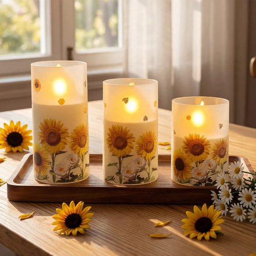 LED-Kerzen-Set mit Sonnenblumen-Motiv