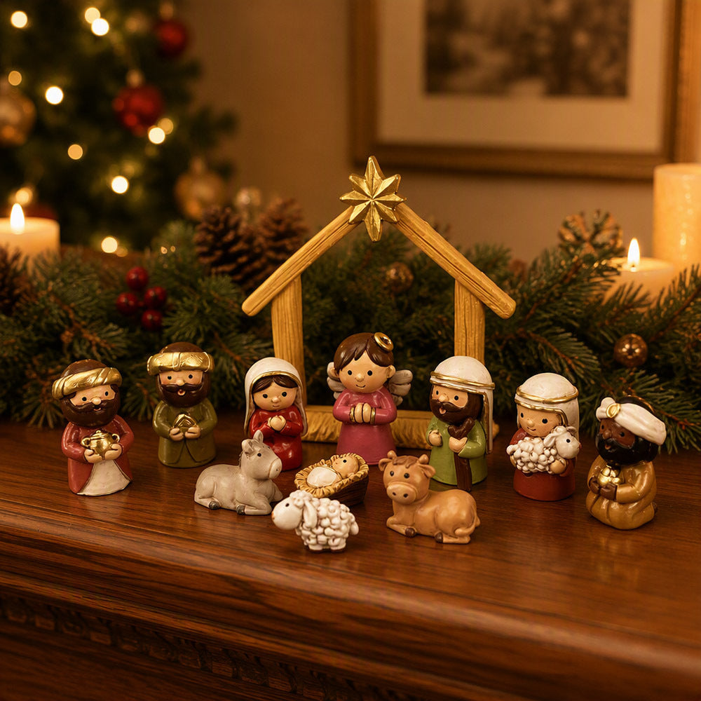 Weihnachtliche Krippenfiguren-Set, Cartoon-Stil