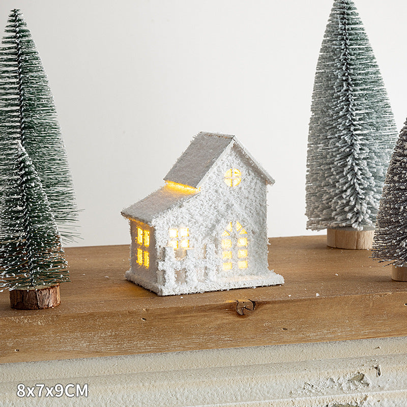 Weihnachtliche Holzhaus-Deko-Sets mit LED