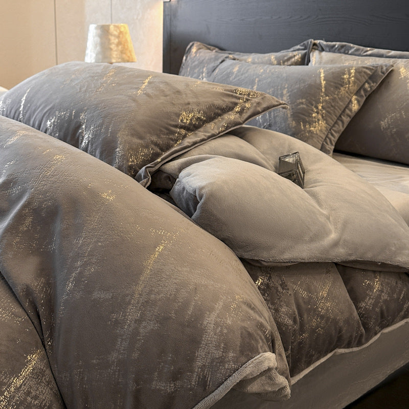 Milchfaser-Bettwäsche-Set, Fleece, Winter, 4-teilig