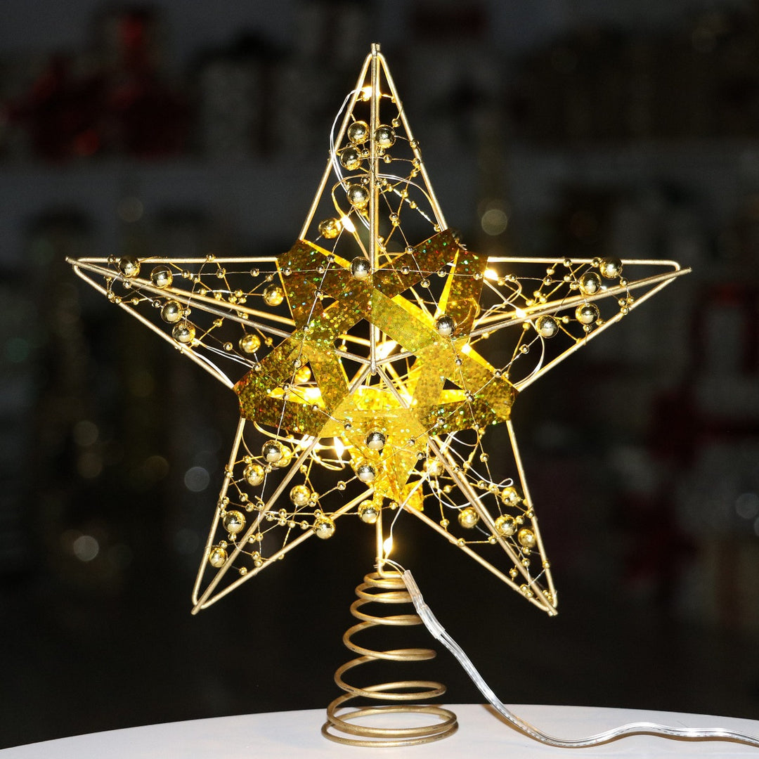 Weihnachtsbaum-Sternaufsatz aus Eisen, beleuchtet