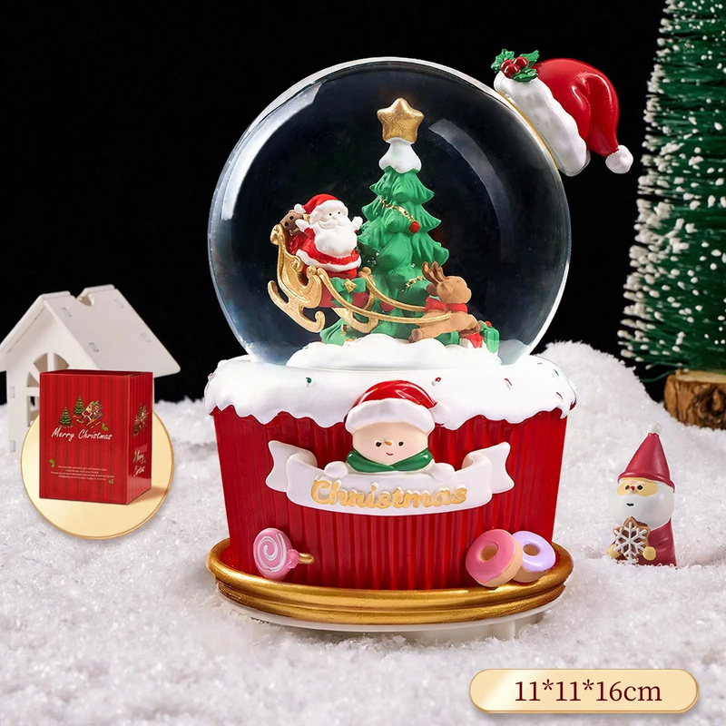 Weihnachtliche Schneekugel mit Spieluhr und Kutschen-Design