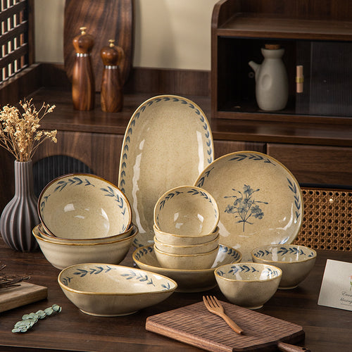 Keramik-Geschirrset, Blumenmuster, Vintage-Stil