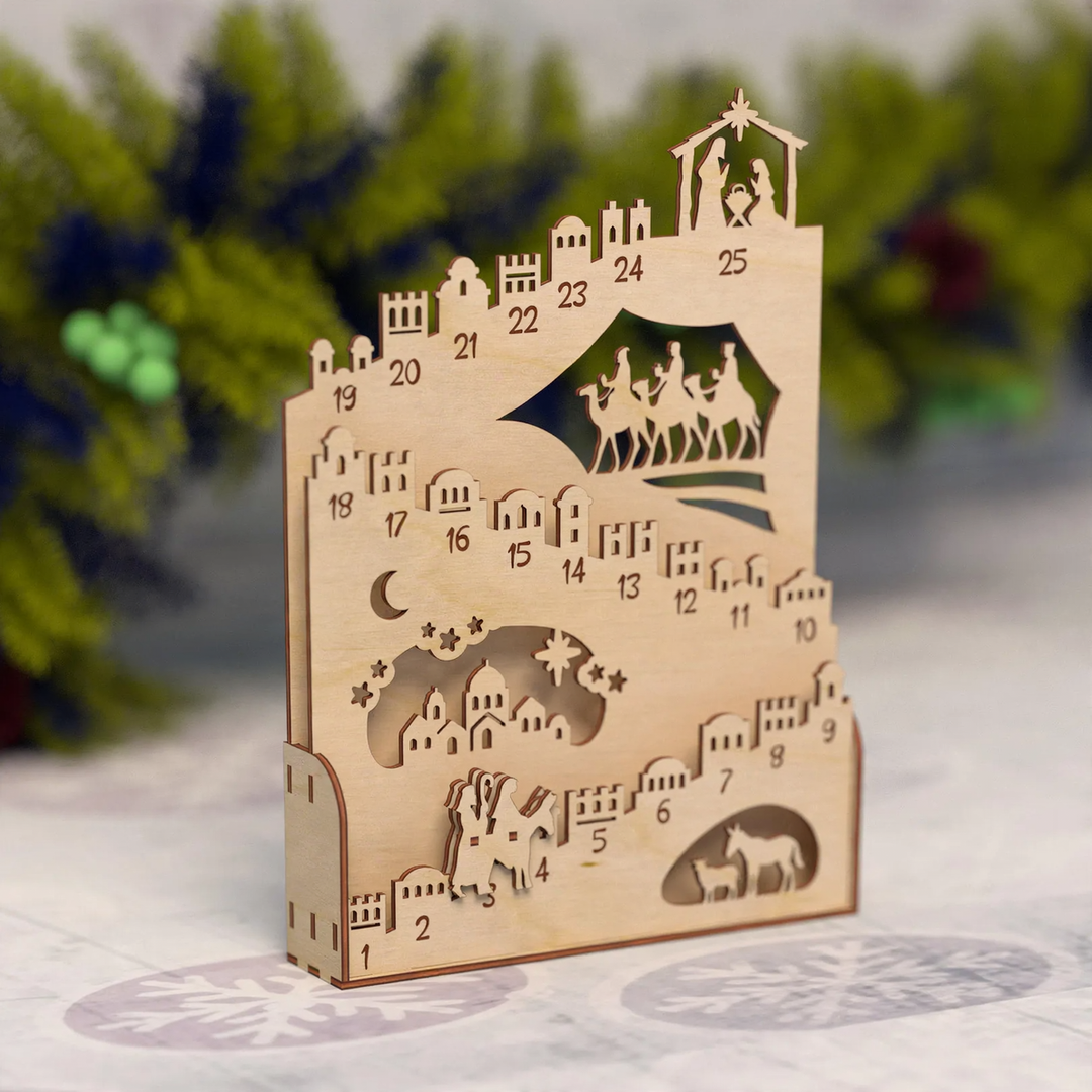Beleuchteter Holz-Adventskalender für die Weihnachtszeit