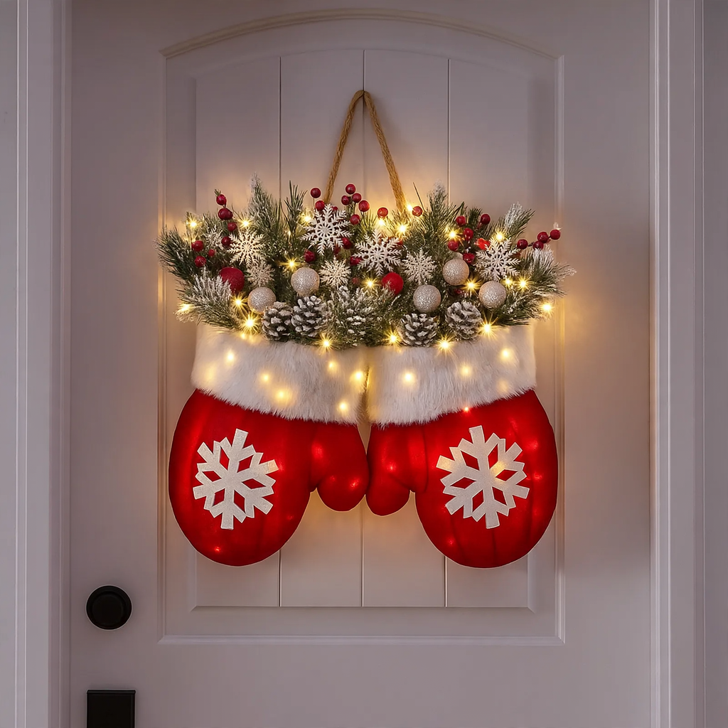 Beleuchteter Weihnachtskranz in Handschuhform