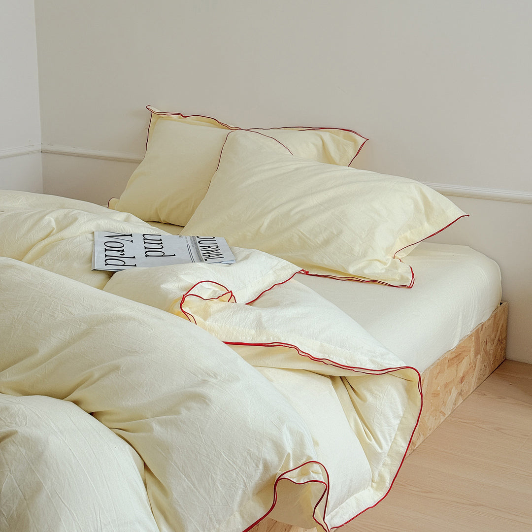 Baumwoll-Bettwäsche 4-teilig, japanischer Stil, Kontrastnaht