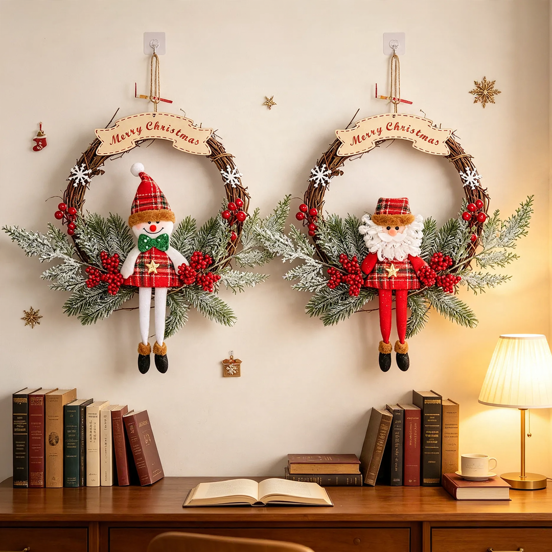 Handgefertir Weihnachtskranz aus Rattan mit Tannenzapfen