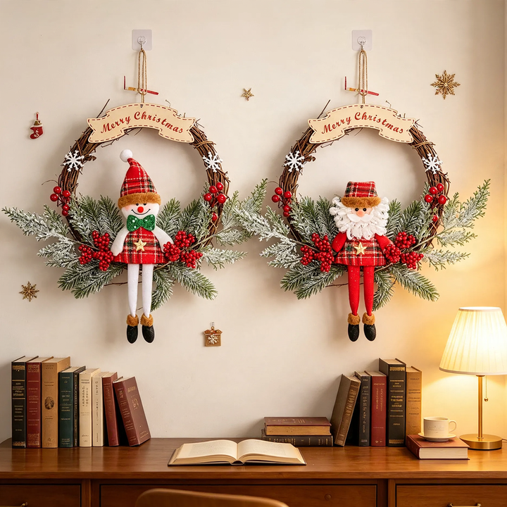 Handgefertir Weihnachtskranz aus Rattan mit Tannenzapfen