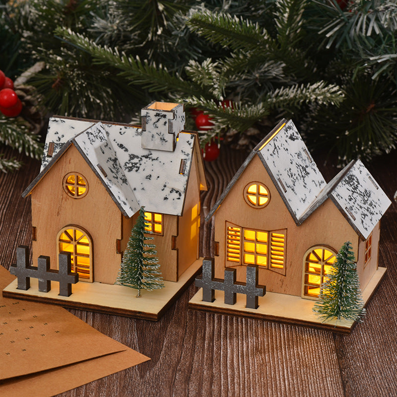 Beleuchtetes Holz-Weihnachtshaus mit LED