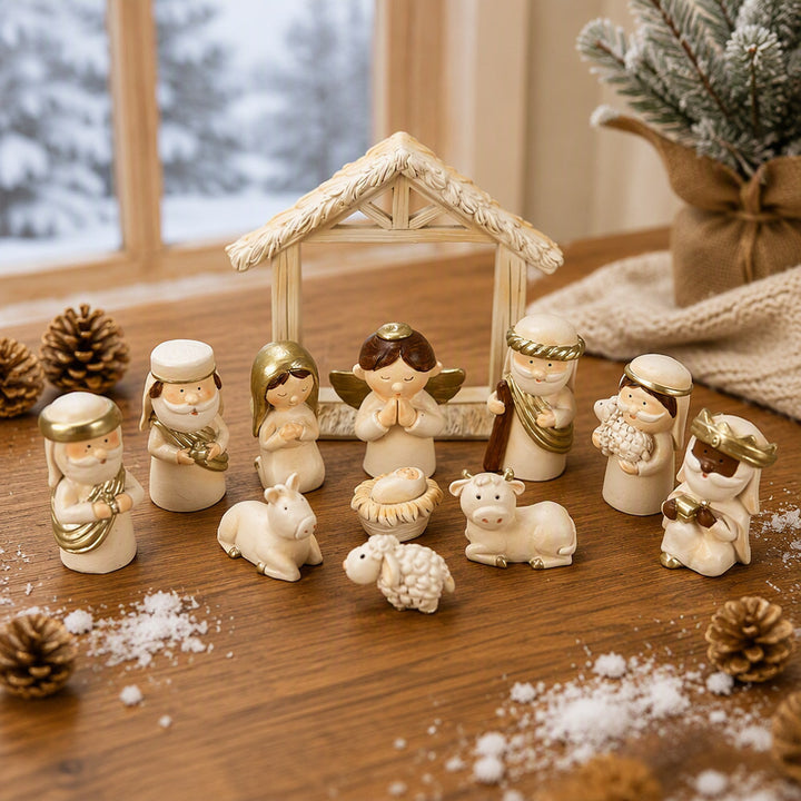 Weihnachtliche Krippenfiguren-Set, Cartoon-Stil