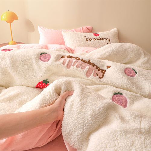 Milchfleece-Bettwäsche-Set, doppelseitig, winterwarm