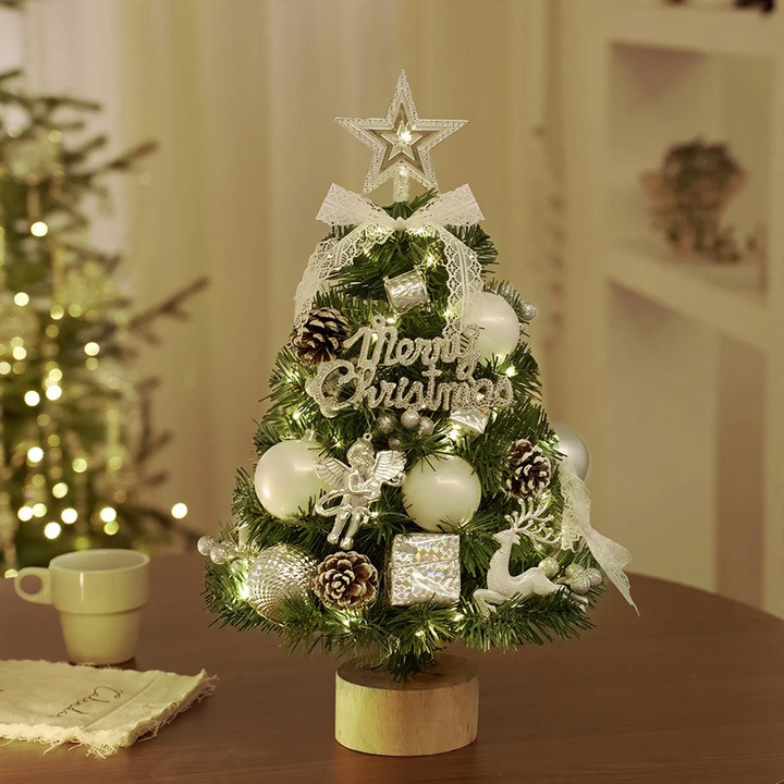 Beflockter Mini-Weihnachtsbaum mit Holzsockel, 45-60 cm