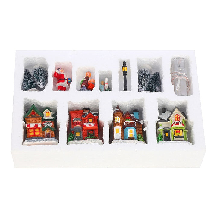 LED-beleuchtetes Weihnachts-Dorfhaus, 10-teiliges Set
