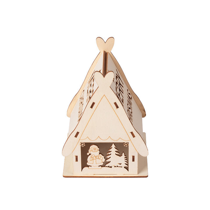 Dekoratives Holzhaus mit weihnachtlichen Motiven